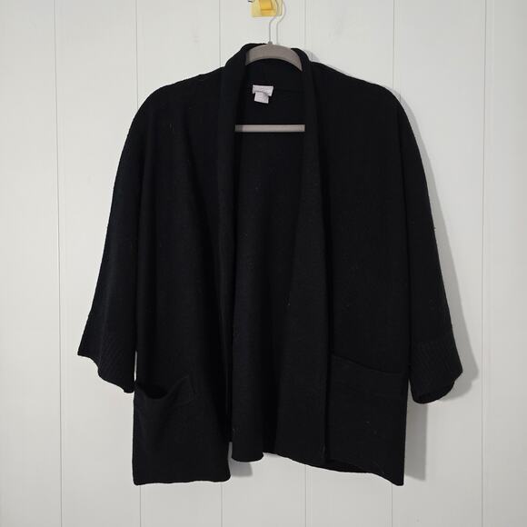 Chico's Black 3/4 Sleeve Open Cardigan Sweater Wool Casual Size 3 (L-16/18) - Picture 1 of 7